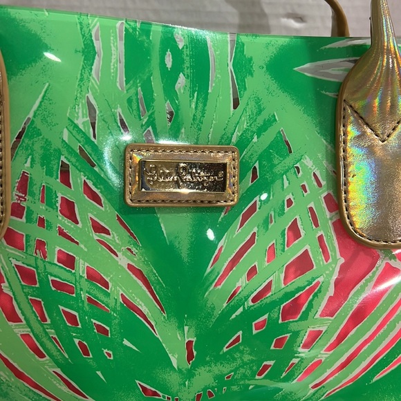 Lilly Pulitzer bag with hot pink neoprene tote bag insert large green clear - Picture 2 of 7